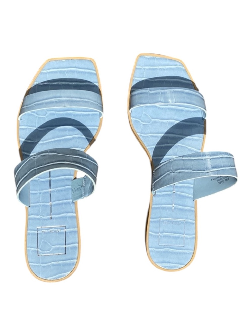 Dolce Vita Light Blue Croc-Embossed Slide Sandals with Double Straps